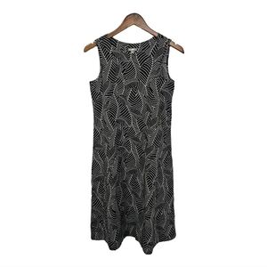 J.Jill dress linen blend leaf print midi white black round neck pockets xs